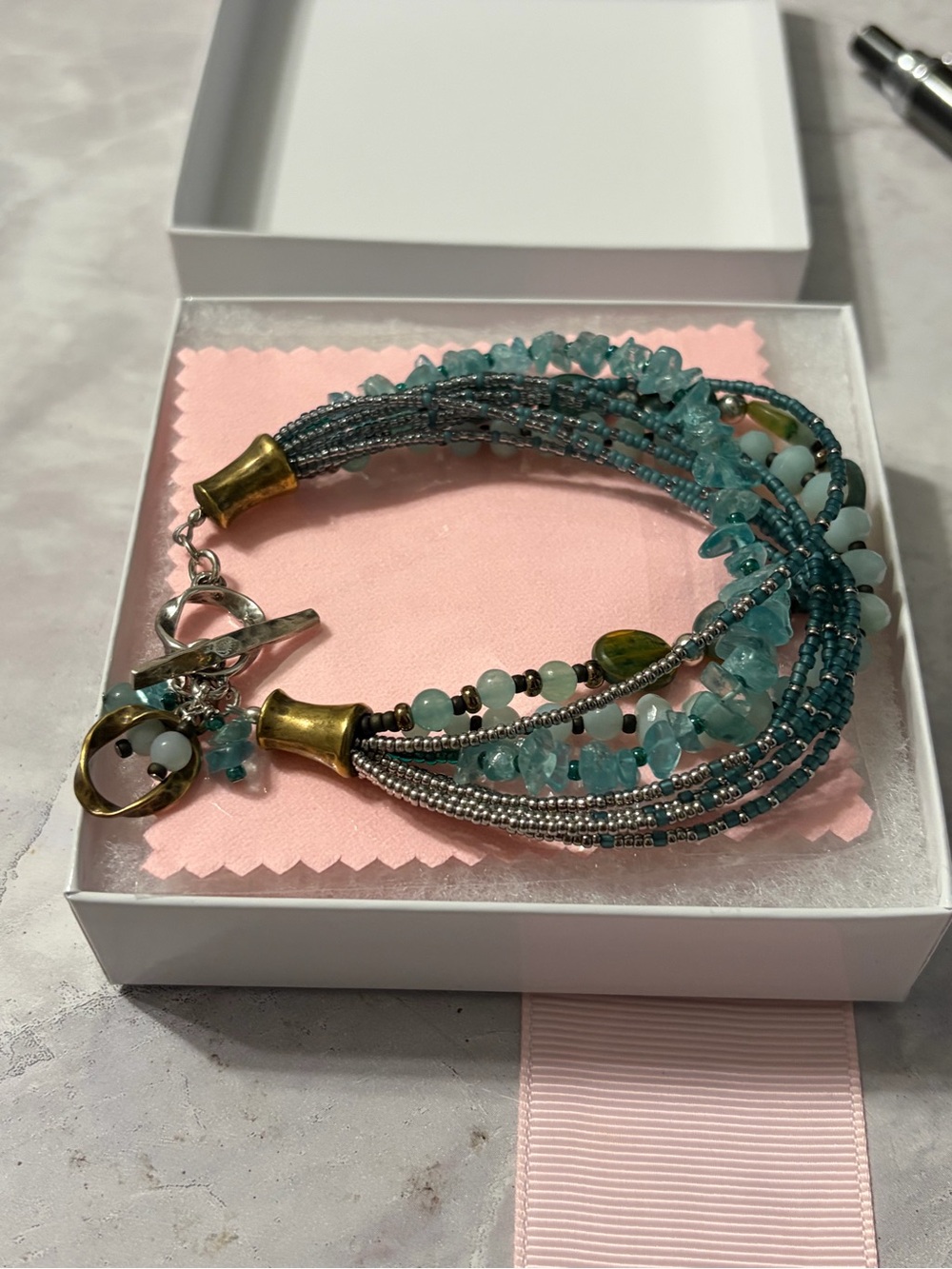 Silpada 925 Sterling Silver Blue Hues Pearl Quartz Multi Strand Toggle Bracelet